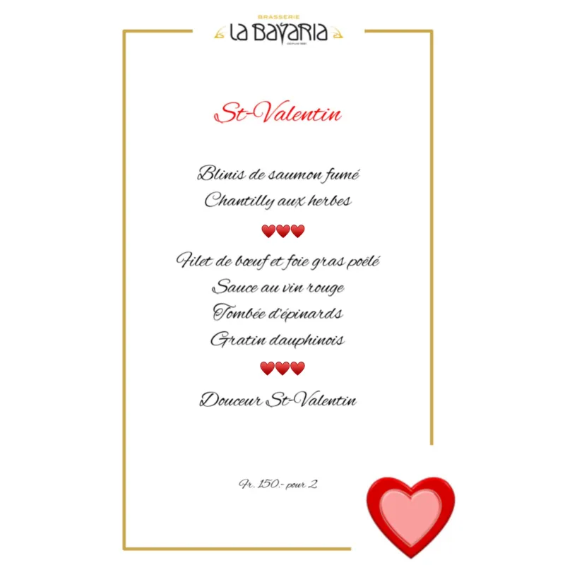 Menu Filet de boeuf et foie gras poêlé, sauce au vin rouge, tombée d'épinards, gratin dauphinois : La Bavaria