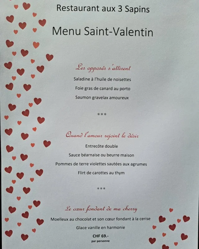 Menu Entrecôte double, sauce béarnaise au beurre maison, pommes de terre violettes sautées aux agrumes, flirt de carottes au thym : Aux 3 Sapins