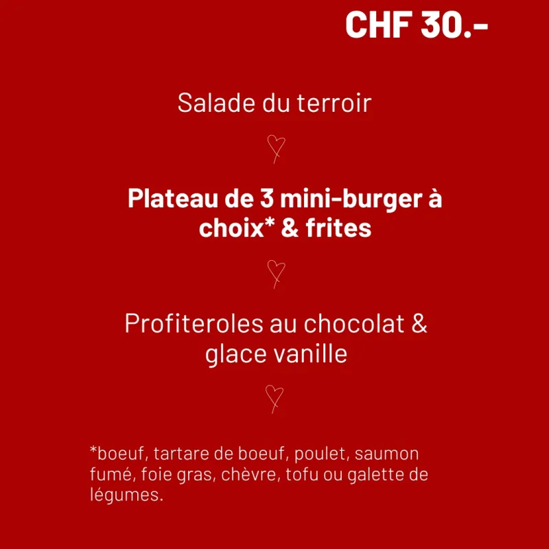 Menu Plateau de 3 mini-burger à choix & frites : Café des Arcades