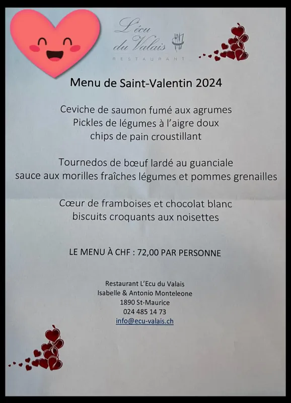 Menu Tournedos de boeuf lardé au guanciale, sauce aux morilles fraîches, légumes et pommes grenailles : L'Ecu du Valais