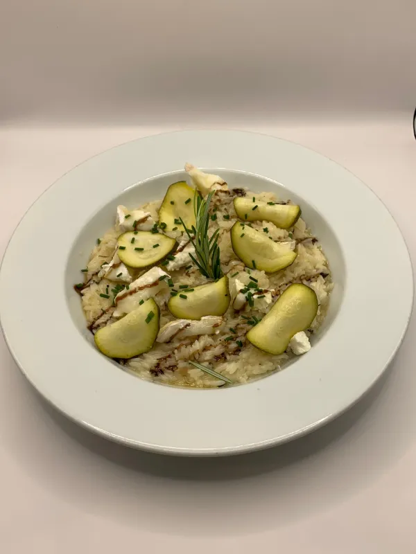 Risotto courgette, chèvre, miel, romarin